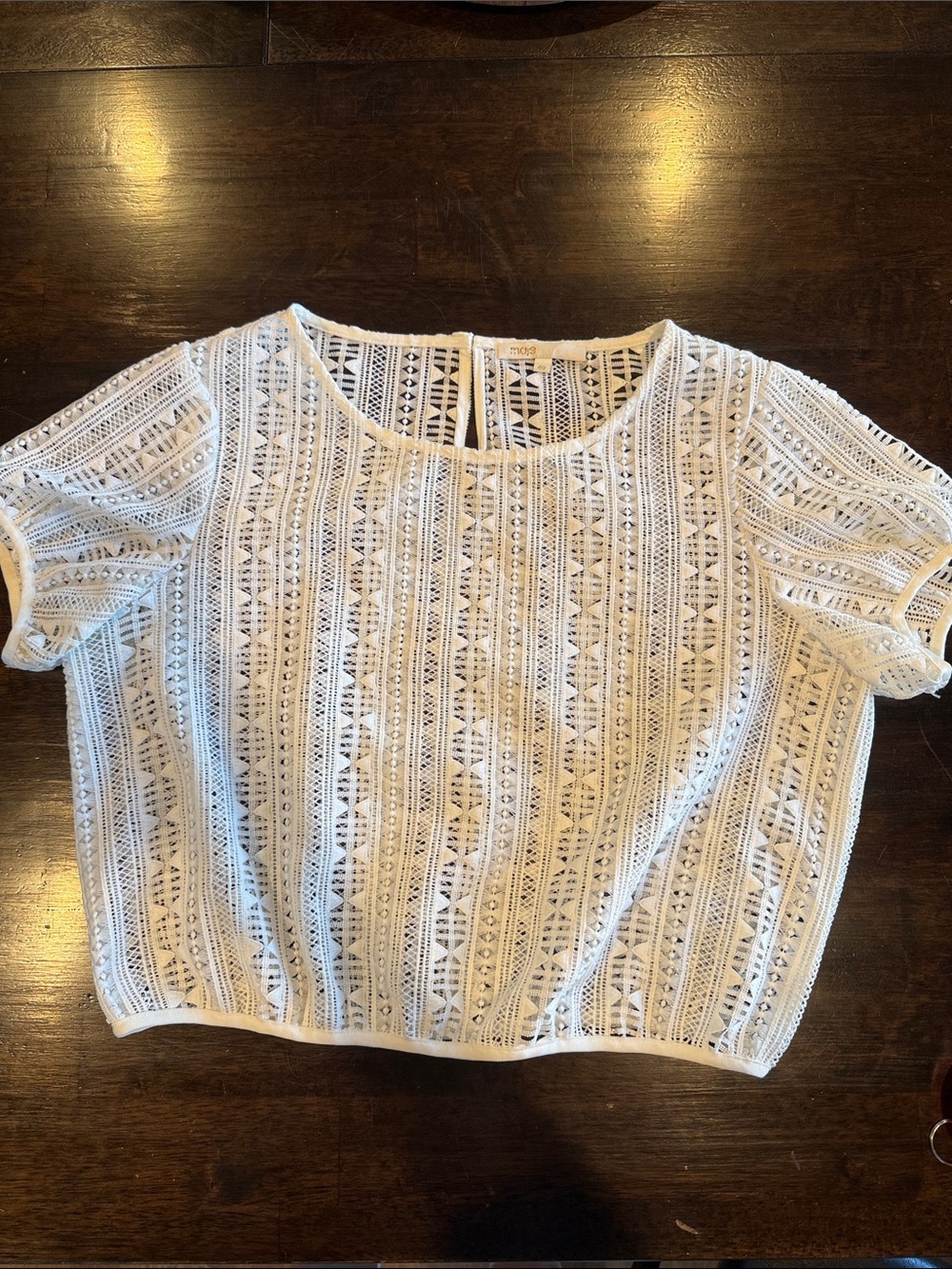 Maje White Crochet Boxy Short-Sleeve Crop Top
